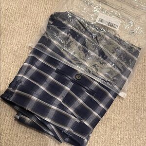 Navy and White Plaid Pants